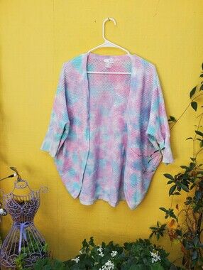 VENUS Pastel Tie-Dye Open Knit Cardigan - Pink, Blue, Lavender